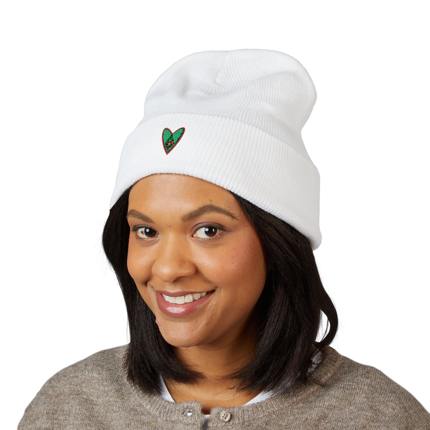 Embroidered Heart Classic Cuffed Beanie - Cozy Winter Accessory