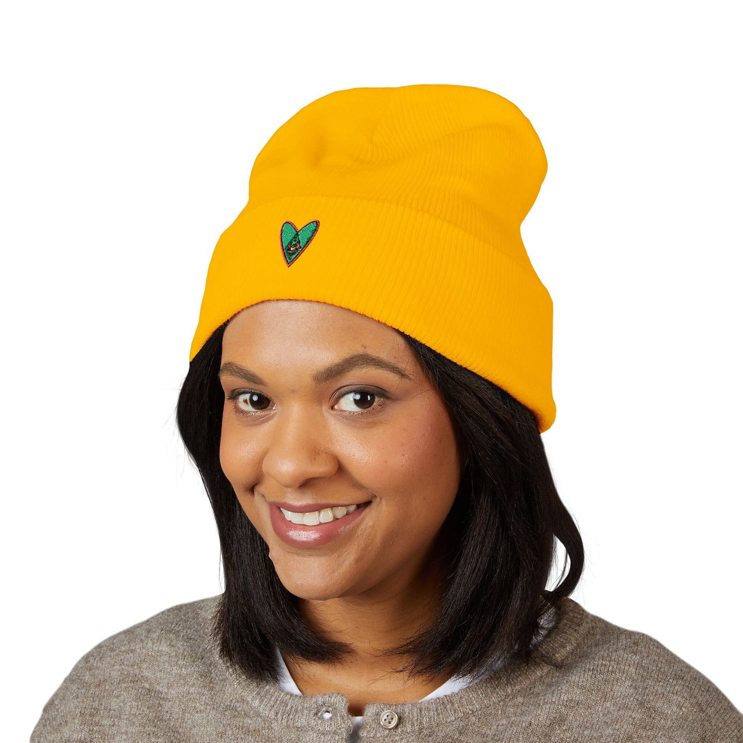 Embroidered Heart Classic Cuffed Beanie - Cozy Winter Accessory