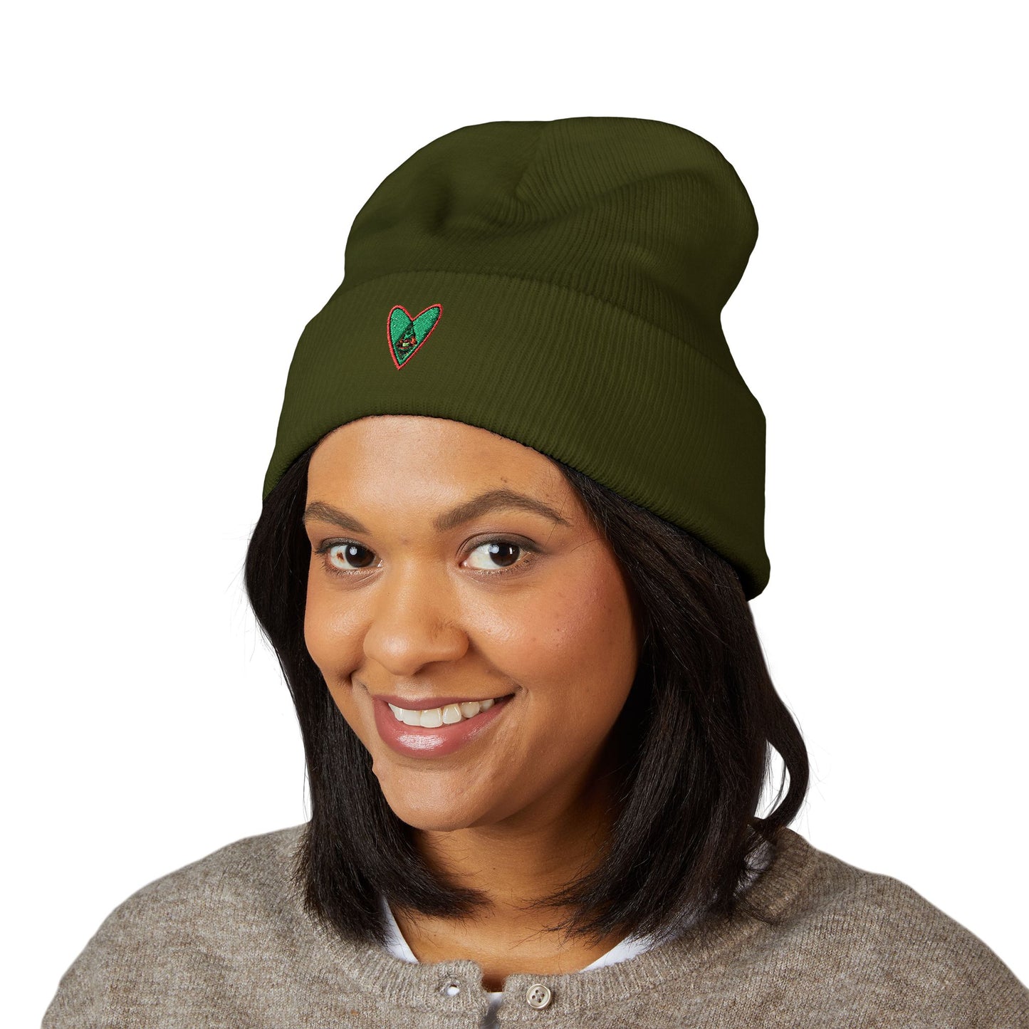 Embroidered Heart Classic Cuffed Beanie - Cozy Winter Accessory