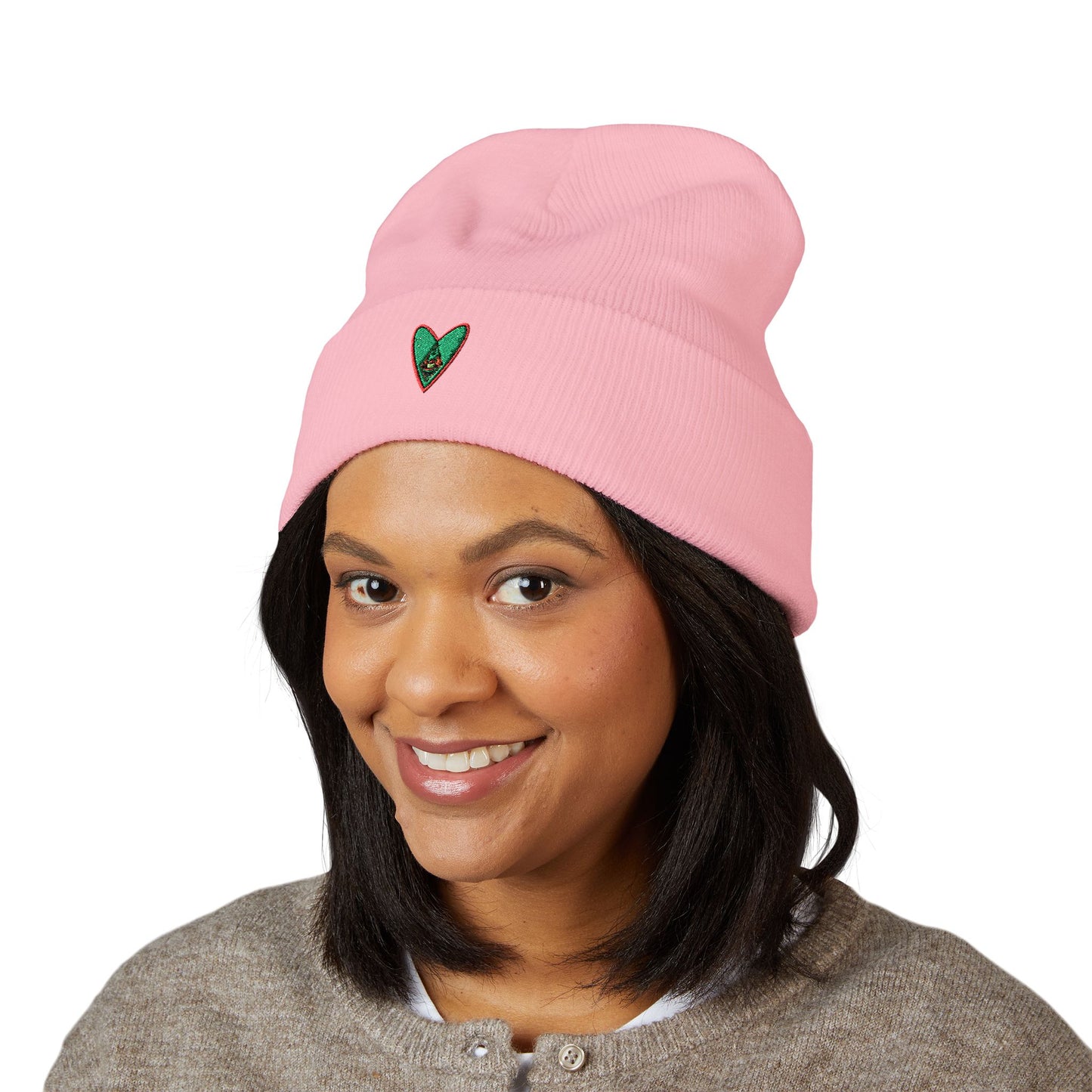 Embroidered Heart Classic Cuffed Beanie - Cozy Winter Accessory