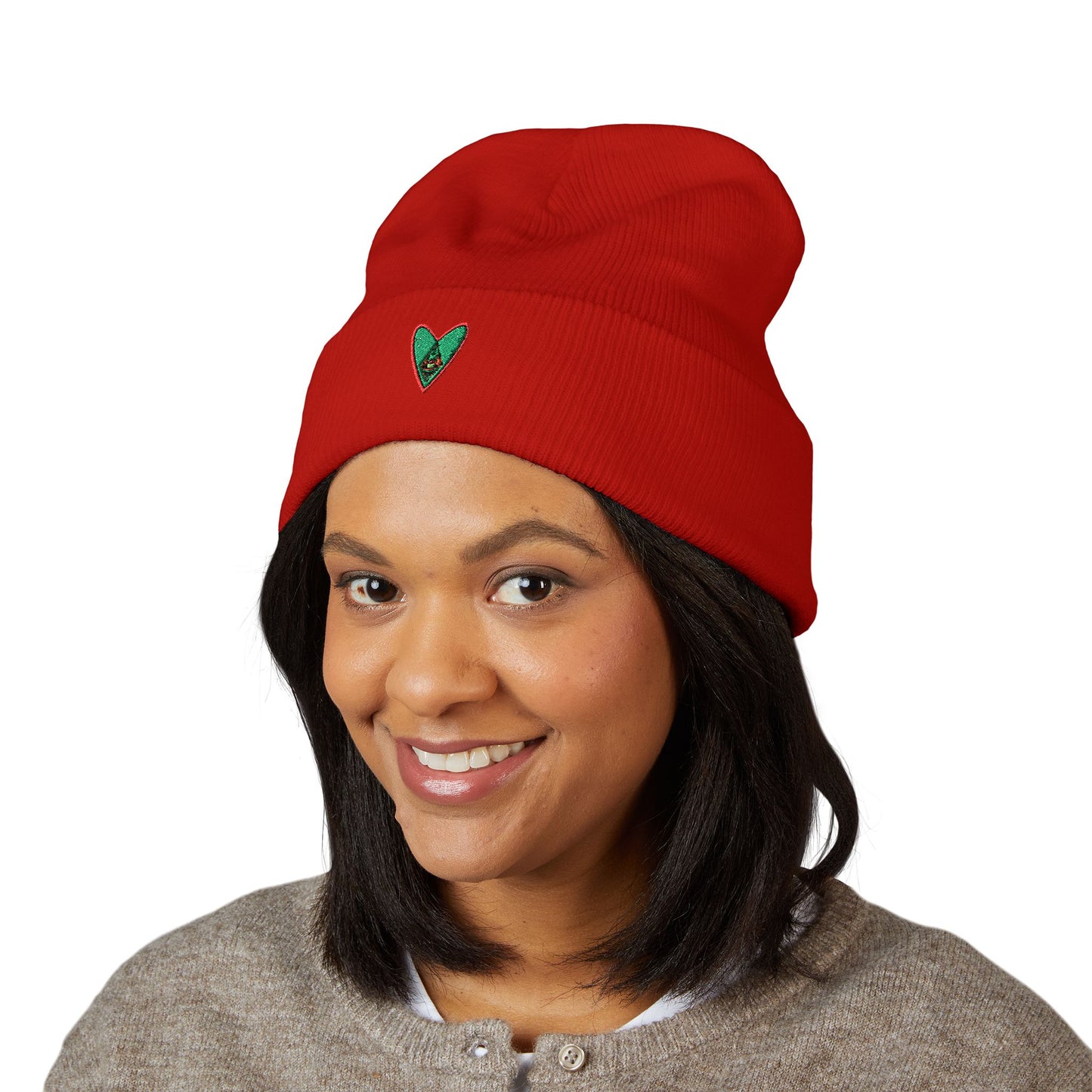 Embroidered Heart Classic Cuffed Beanie - Cozy Winter Accessory