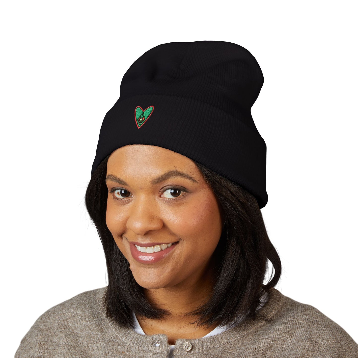 Embroidered Heart Classic Cuffed Beanie - Cozy Winter Accessory